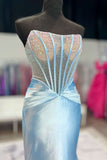 Beaded Corset light Blue Satin Mermaid Formal HZ0307