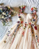Blue Tulle A-line Formal Dress with Floral HZ0307