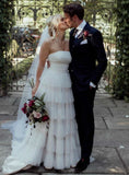 LTP0809,New Arrival Ivory Tulle Strapless Tiered A-Line Long Cheap Wedding HZ0307