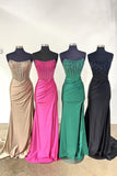 Beaded Fuchsia Strapless Satin Mermaid Long Prom HZ0307