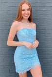 LTP1136,Sexy Bodycon Strapless Short Blue Lace Tight Homecoming HZ0307