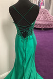 Green Sheer Appliques Satin Mermaid Long Party HZ0307
