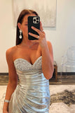 Beaded Gold Metallic Ruched Long Formal HZ0307