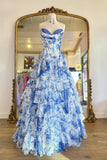 Blue Sweetheart Lace Floral Ruffle Dress with HZ0307