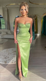Apple Green Bodycon Party Dresses Sexy Prom Dress Beaded Slit Formal HZ0307
