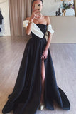 Black White A-Line Prom Dress, Long Evening Formal Gown, HZ0307