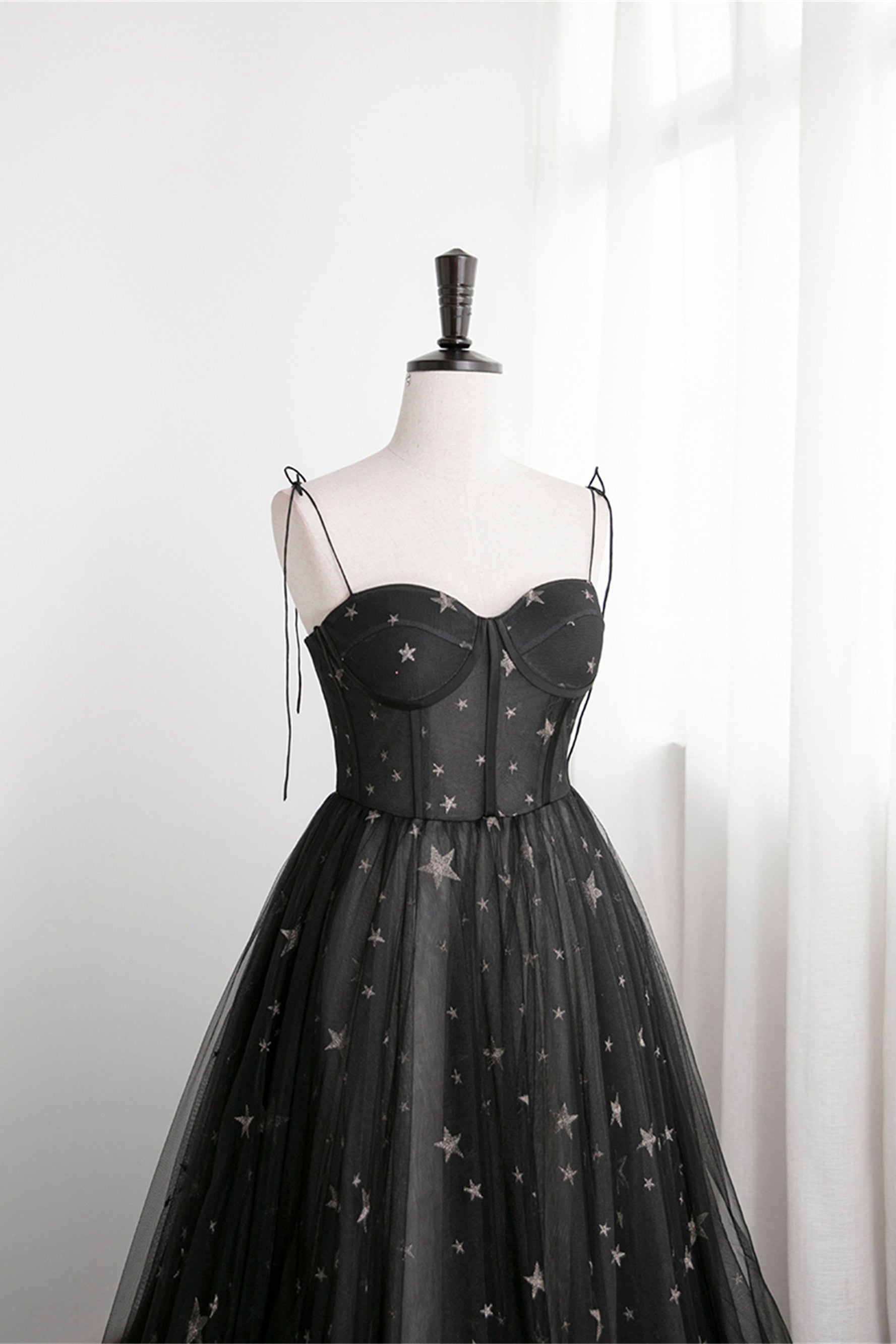 Black Corset Satrs Tulle A-line Long Formal HZ0307