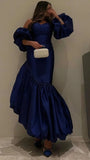 Blue Sweetheart Satin Long Prom Dress Ankle Length Party Dress, HZ0307