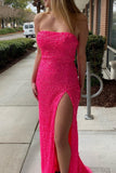 Blue Sequin Strapless Mermaid Long Prom Dress with HZ0307