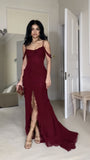 Burgundy Chiffon Slit Formal Evening Gown, Long Party Prom Dress, HZ0307