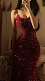 Burgundy Sequin Bodycon Prom HZ0307