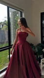 Burgundy Strapless A-line Senior Prom Dress Sleeveless Graduation Party HZ0307
