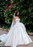 Charming Ivory Sweetheart Wedding Dresses A-line Satin Bridal HZ0307