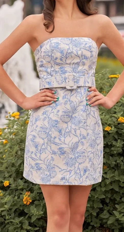 Strapless Floral Sheath Homecoming Dress Short Prom Party HZ0307