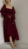 Classic Burgundy Chiffon Prom Dresses Square Neck Evening Party HZ0307