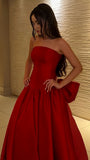 Classic Red Strapless Prom Dresses Long Evening Party Ball Gown With HZ0307