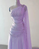 Classy A Line One Shoulder Pink Chiffon Evening Gown Prom Dresses , HZ0307