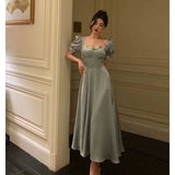 Classy A Line Sweetheart Blue Satin Prom Dresses Birthday Outfits Evening Gown , HZ0307