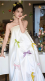 Cute White Strapless Wedding Receipt Dress, A-Line Party Dresses, HZ0307