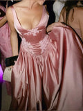 Elegant A Line V Neckline Bridesmaid Dress,Floor-length Satin Long Pink Evening Dress Prom Dresses , HZ0307