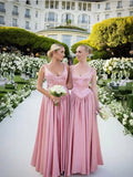 Elegant A Line V Neckline Bridesmaid Dress,Floor-length Satin Long Pink Evening Dress Prom Dresses , HZ0307