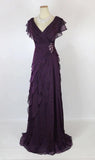 Elegant Purple Chiffon Prom Dresses Ruffle Evening Dress Wedding Bride's Mother HZ0307