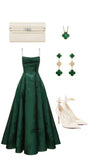 Emerald Green Floral Print A-line Long Prom Dresses Evening Party HZ0307