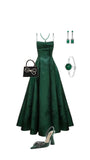 Emerald Green Floral Print A-line Long Prom Dresses Evening Party HZ0307