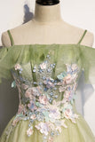 Fairy Off the Shoulder Green Floral Long Party HZ0307