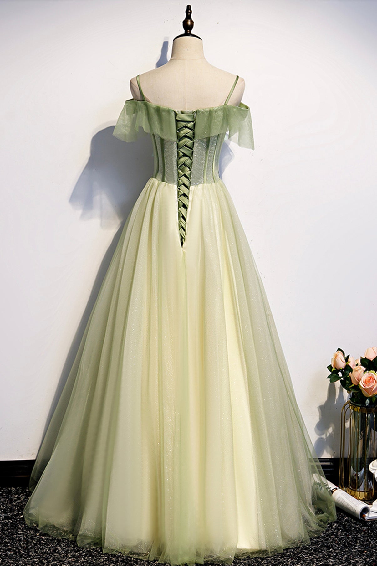 Fairy Off the Shoulder Green Floral Long Party HZ0307