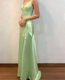 Fancy Mermaid Spaghetti Straps Green Backless Long Prom Dress Evening Dress Formal Dress, HZ0307