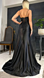 Fashion Black Spaghetti Straps Appliques Prom Dresses Long Evening Party Dress With HZ0307
