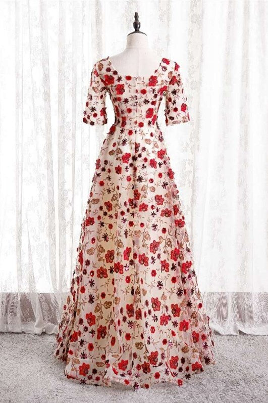 Floral Print Long Party Dress with Short HZ0307