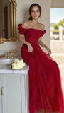Glitter Red A-line Tulle Prom Dresses, Short Sleeves Birthday HZ0307