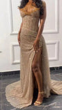 Gorgeous Mermaid Spaghetti Straps Floor Length Sequin Slit Evening Dress Prom Dresses, HZ0307