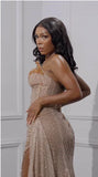 Gorgeous Mermaid Spaghetti Straps Floor Length Sequin Slit Evening Dress Prom Dresses, HZ0307