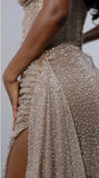 Gorgeous Mermaid Spaghetti Straps Floor Length Sequin Slit Evening Dress Prom Dresses, HZ0307