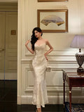 Gorgeous Mermaid Spaghetti Straps Ivory Satin Date Night Dress Prom Dresses Birthday Outfits , HZ0307