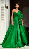 Green A-Line Long Prom Dresses Bowknot Evening Party HZ0307