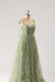 Green Floral A-line Long Formal Dress with HZ0307