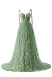 Green Floral A-line Long Formal Dress with HZ0307