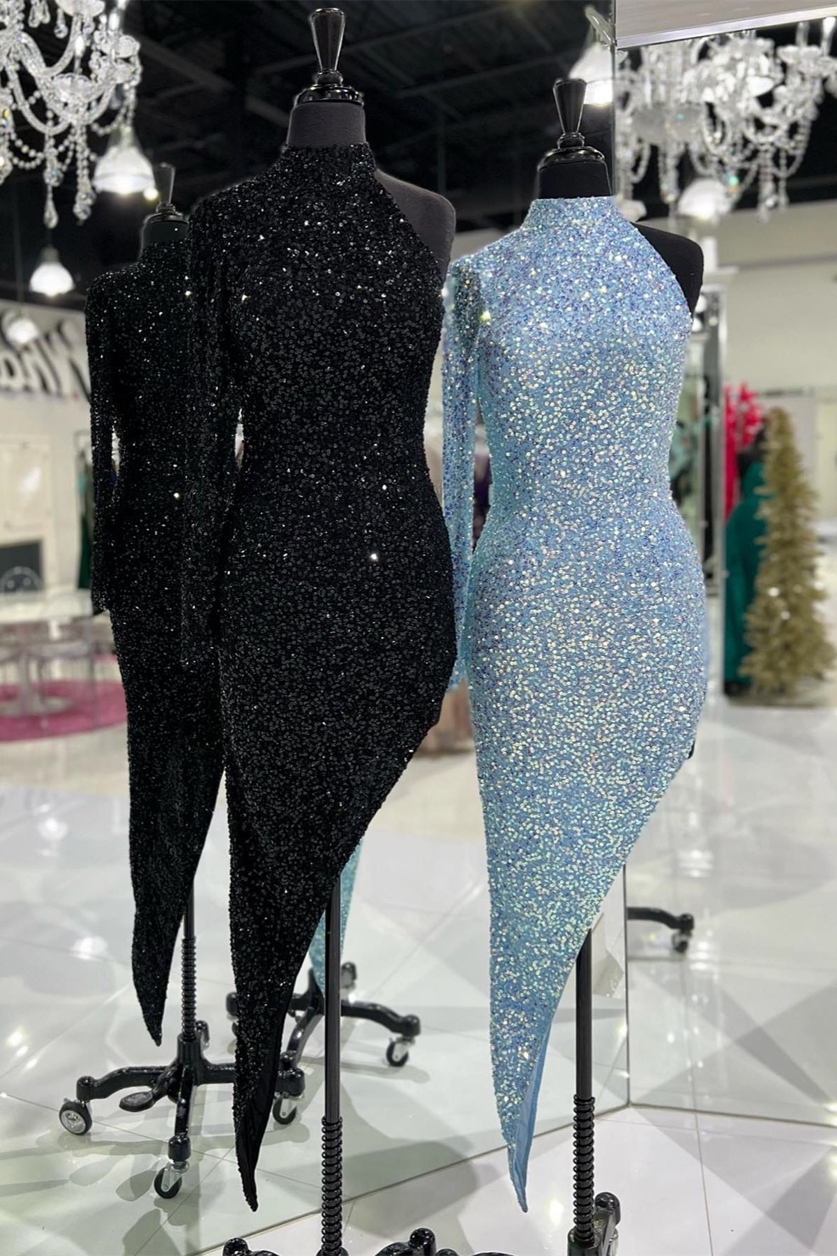 High Neck Tight Sequins Long Dress with HZ0307