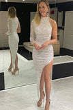 High Neck Tight Sequins Long Dress with HZ0307