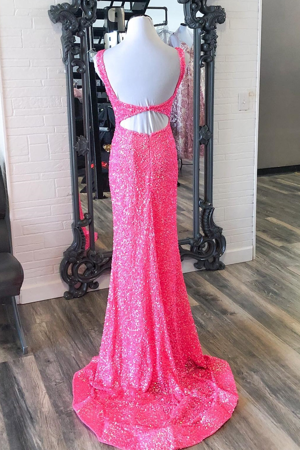 Hot Pink Sequin Mermaid Long Formal HZ0307