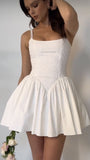 Ivory A-line Homecoming Dresses Square Neck Applique Short Party HZ0307