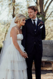 LTP0809,New Arrival Ivory Tulle Strapless Tiered A-Line Long Cheap Wedding HZ0307