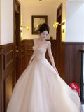 Light Pink A-line Prom Dresses Tulle Evening Party HZ0307