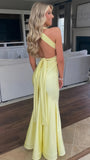 Yellow Bodycon Long Prom Dresses Cross Back Evening Party HZ0307