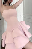 Lilac Pink Ruffle Homecoming Dresses Strapless Mini Party Dress Short Prom HZ0307