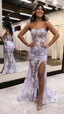 Luxury Orange Mermaid Lace Sequined Prom Dresses Feather Split Evening Formal Dress With Detachable HZ0307